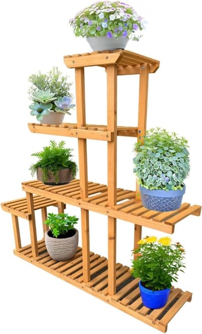 Coemo Plantenrek Houten, Bloemenrek, plantenrek binnen Bloementrap voor Tuin, Balkon, 3/5/7 Niveaus Patio of Binnenruimtes, Bloemenstandaard, Trap voor Planten op Meerdere Niveaus