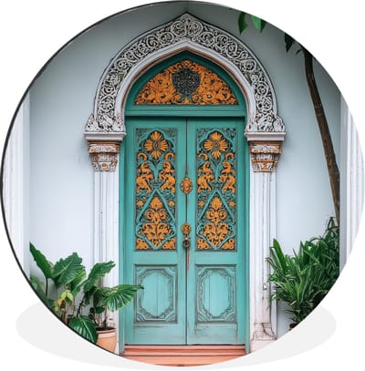 WallCircle - Wandcirkel - Muurcirkel - Deur - Patronen - Planten - Aluminium - Dibond - 30x30 cm - Binnen en Buiten