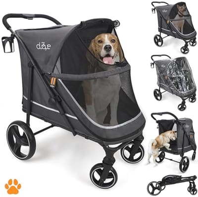 Ruime Hondenbuggy XL - Opvouwbare Dierenkar met Inclusief Regenhoes en Opbergruimte