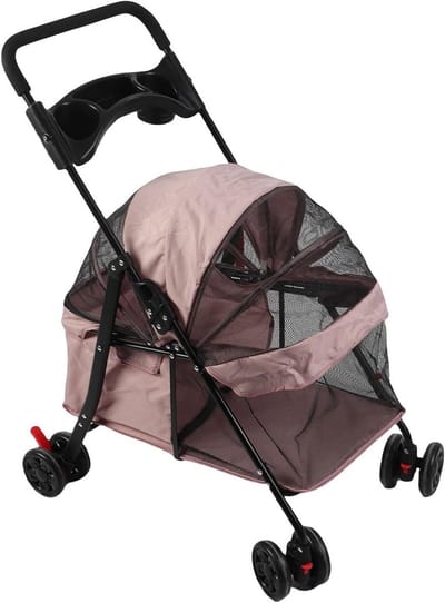 Hondenbuggy - Dierenwagen - Comfortabel reizen - Schokabsorberende wielen - 39 lbs - Roze