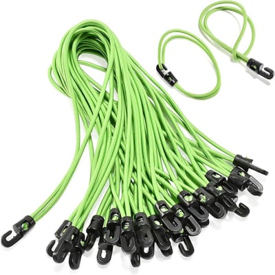 Verstelbare elastische touwen met haken 25 cm - 25 stuks - 4 mm dik - ideaal voor zeilen, tenten en bevestigen