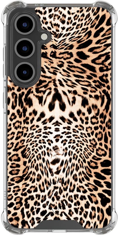 Shockproof hoesje - Geschikt voor Samsung Galaxy S24 FE - Luipaardprint - Extra sterke case - TPU/polycarbonaat - Luipaardprint - Bruin, Transparant