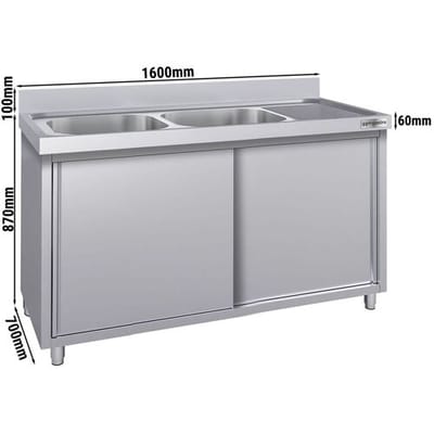 GGM Gastro Spülschrank ECO - 1600x700mm - mit 2 Becken links Zilver