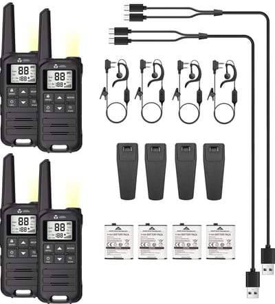 Current Components F22 - Portofoon 4 Stuks - Walkie Talkie - 5km Bereik - PMR 446 Mhz - LED Zaklamp