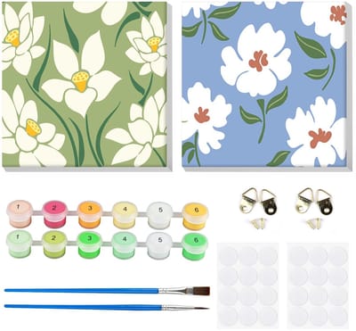 Dailygoods- Schilderen op Nummer - Ingelijst - Acrylbloemen - 20 x 20 cm - Voor Volwassenen/Beginners - Doe-het-zelf Wanddecoratie - Schilderkit
