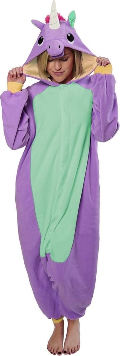KIMU® Onesie Paarse Eenhoorn Pak - Maat L-XL - Eenhoornpak Unicorn Kostuum Paars - Unicornpak Jumpsuit Zacht Huispak Pyjama Dames Heren Festival