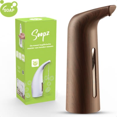 Soopz Automatische Zeepdispenser – Donker Hout – Dark Wood Elegance – Zeeppompje met Bewegingssensor – Handzeep