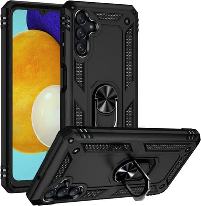 Ring Armor hoesje Geschikt voor Samsung Galaxy A13 5G / A04s - Zwart - Draaibare standaard - Magneet - ZT Accessoires