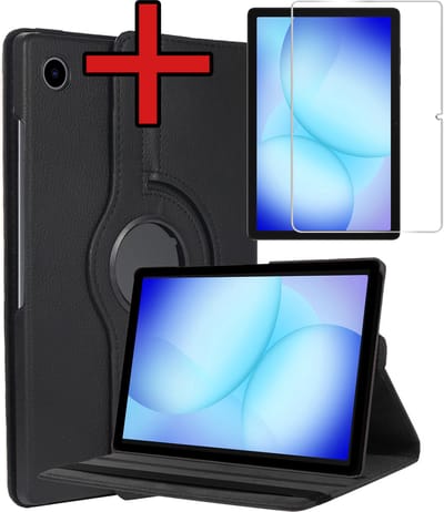 Hoesje - Geschikt voor Samsung Galaxy Tab A11 Plus / A9 Plus - Met Screenprotector - 360 Graden Hoes - Draaibare Hard Cover Case - Tablethoes Draaibaar - Zwart