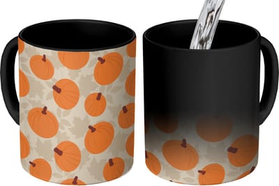 Magische Mok - Foto op Warmte Mokken - Koffiemok - Herfst - Pompoen - Bladeren - Design - Magic Mok - Beker - 350 ML - Theemok