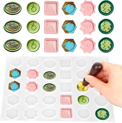 Wax Seal Kit Siliconen Mold voor Wax Seal Stempel 30-Holte Wax Seal Mold met 6 verschillende vorm ontwerpen voor het maken van enveloppen kaarten Gift Wrapping Bruiloft Uitnodigingen Wijn Verpakking