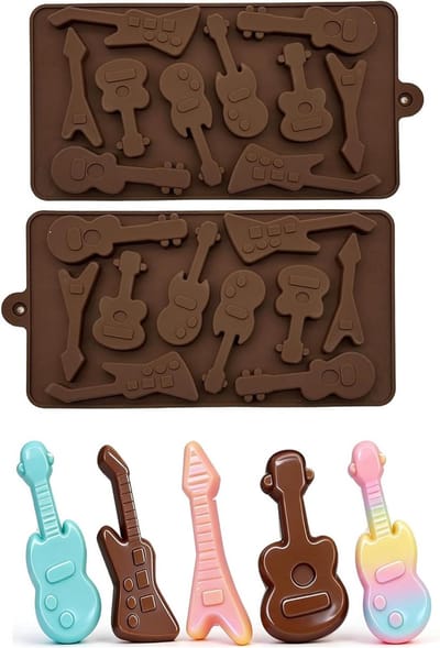 Mal voor gitaarfondant - 10 holtes voor chocoladefiguren - Muziekthema - Gitaarvorm voor koekjes, snoep, gelei en pudding