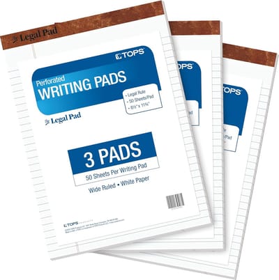 Notitieblokken 8.5 x 11 Inch - 3 Stuks - Breed Geruit - 50 Vel per Blok - Wit Papier - Gemaakt in de VS