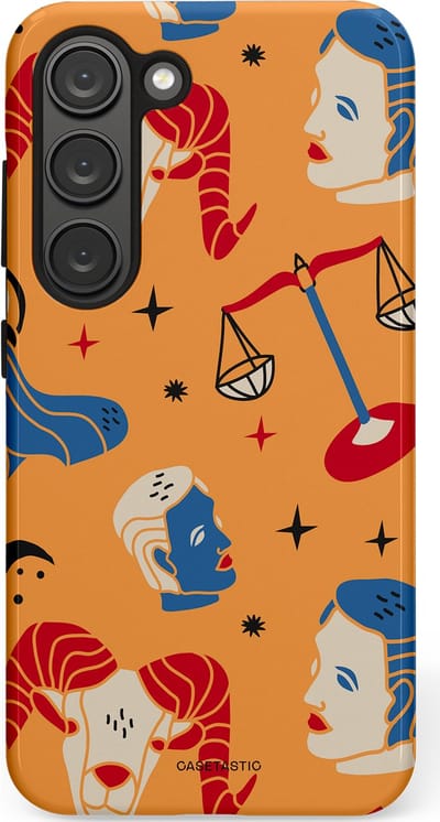 Casetastic hoesje geschikt voor Samsung Galaxy S23 - Dubbellaagse bescherming - Zodiac in lijn - Fashion Case - Okergeel Terracotta Zand Rood