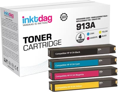 INKTDAG 913A Toner voor HP913A HP 913A HP913 HP 913 Multipack van 4 stuks – Zwart + Cyaan + Magenta + Geel – Compatibel – Hoge Kwaliteit geschikt voor HP PageWide 352dw - 377dn - 377dw - Pro 452dn - HP MFP 477dw - HP MFP 477dwt
