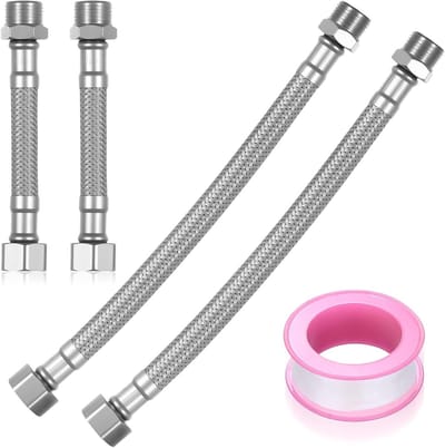 4 Flexibele Slangen 3/8 inch voor Waterkranen, 10cm/20cm, RVS Verlengslangen voor Badkamer en Toilet met Bevestigingsband