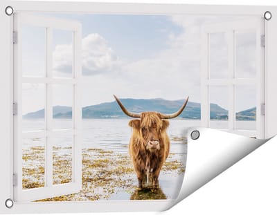 Gards Tuinposter Doorkijk Voetpad naar Strand en Zee - 60x40 cm - Tuindoek - Tuindecoratie - Wanddecoratie buiten - Tuinschilderij