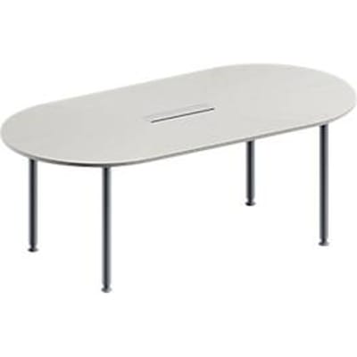 Schäfer Shop Genius Vergadertafel MODENA FLEX, in hoogte verstelbaar, 6-voudige contactdoos, ovale vorm, 4-poot ronde buis, 2000 x 1000 mm, lichtgrijs