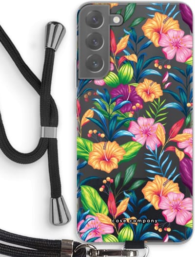 Case Company® - Hoesje met koord geschikt voor Samsung Galaxy S22 Plus hoesje met Koord - Tropisch 2 - Telefoonhoesje met Zwart Koord - Bescherming aan alle Kanten en Over de Schermrand