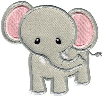 Olifant Strijkapplicatie - Grijs/Roze Strijkembleem voor Kinderen
