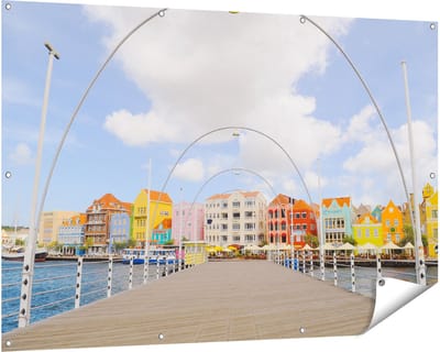 Gards Tuinposter Willemstad Gekleurde Huisjes in Cura�ao - 150x100 cm - Tuindoek - Tuindecoratie - Wanddecoratie buiten - Tuinschilderij