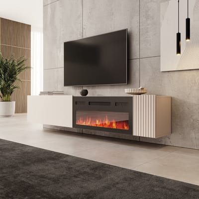 Meubella - Cruzar - TV-Meubel met sfeerhaard - Beige - 200 cm