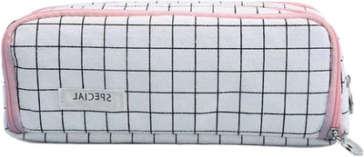 Etui Schrijfgerei - Opbergzakje Pennen - Kantoor School - Efficiënte Scheiding - 21 x 8.5 cm - Roze Wit