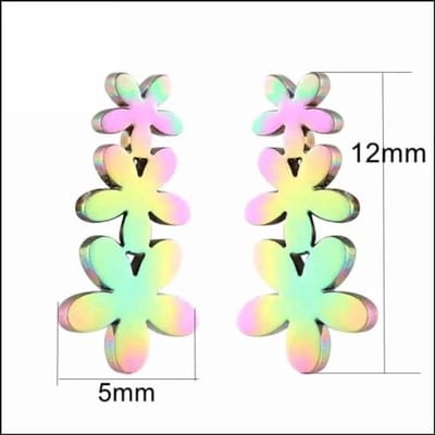 Aramat Jewels | Oorbellen | RVS Bloemen Oorbellen Diverse Kleuren - Bloem Oorstekers | Multikleurig-12x4mm | |7mm | Staal | Kinderen, Volwassenen | Verkleurd niet