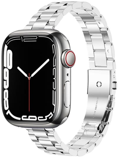 RVS bandje - geschikt voor Apple Watch 1/2/3/4/5/6/7/8/9/10/11/ SE (1,2,3) met maat 38 mm / 40 mm / 41 mm en 42 mm (Watch 10/11) - stalen schakelband band met vlindersluiting - zilver