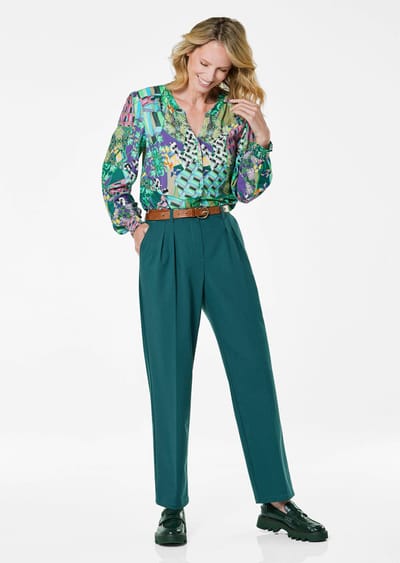 Elegante broek met plooien - donkergroen - Gr. 38 van Goldner Fashion