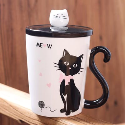 Gepersonaliseerde Cartoon Kat Witte Porseleinen Handvat I Keramische Kop met Deksel Kantoor Koffiekop Creatieve Studenten Melk Drinkwater Kop 301-400ml