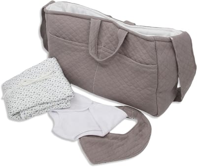 ASI DREAMS Poppen Accessoires - Poppen Verzorgingstas - Vintageprint - Warmgrijs