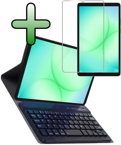 Hoes Geschikt voor Samsung Galaxy Tab A11 - Met Screenprotector - Toetsenbord Case - Keyboard Book Cover - Hoesje - Donkerblauw