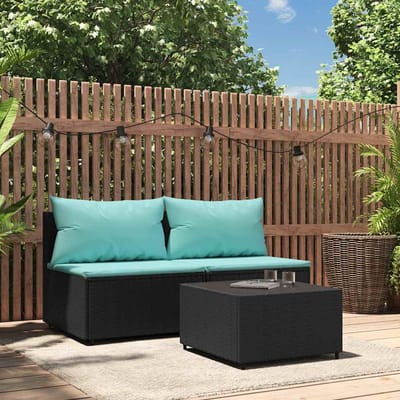 vidaXL - 3-delige - Loungeset - met - kussens - poly - rattan - zwart