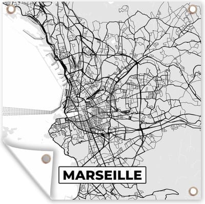 Tuin poster Plattegrond - Marseille - Stadskaart - Kaart - Frankrijk - 200x200 cm - Tuindoek