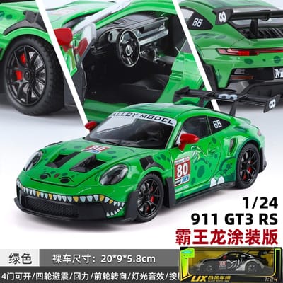 1:24 Porsche 911 Gt3 Rs Tyrannosaurus Rex Geschilderd Gemodificeerd Race Legering Metaal Diecast Modelauto Verzamelingen Hobby Display Cadeaus