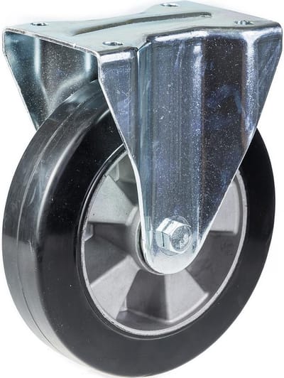 Vast zwenkwiel van 152 mm met zwart elastisch rubber op een aluminium wiel
