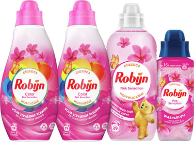 Robijn Perfect Match - Pink Sensation - 4 stuks - 2x wasmiddel + 1 wasverzachter + 1 wasparfum - Voordeelverpakking