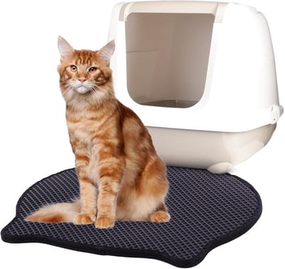 Famanu – Kattenbakmat met dubbellaags ontwerp - waterdichte bodem en antislip onderzijde - gemakkelijk te reinigen opvangmat voor kattenbakvulling - zwart - 50 x 40 cm