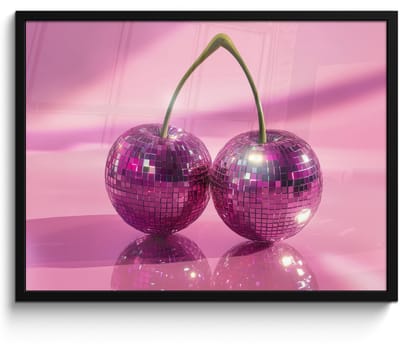 Fotolijst inclusief poster - Posterlijst 70x50 cm - Posters - Glitter - Discobol - Roze - Kersen - Foto in lijst - Keuken decoratie muur - Wanddecoratie accessoires - Muurdecoratie - Schilderijen