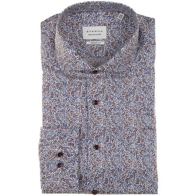 Eterna Overhemd Fine Twill Fantasy Blauw-Bruin / male