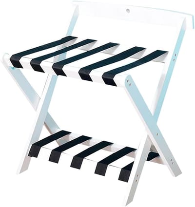 Opvouwbaar Bagagerek - Kofferstandaard Hout - Gasten Ontvangen - Robuuste Nylonbanden - 60 x 50 x 65 cm - Wit