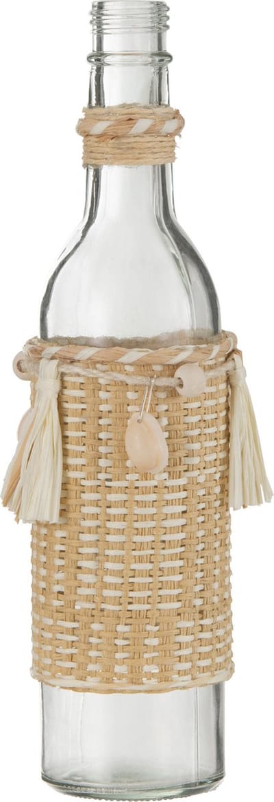 J-Line decoratie fles Met Schelpen - glas - naturel - 2 stuks