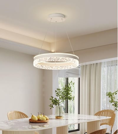 Moderne Dimbare Hanglamp met Crystal Shape en Afstandsbediening - Verstelbare Ronde Plafondlamp voor Woonkamer en Eetkamer