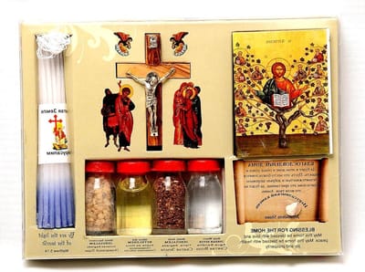 Zegening Kit - Huis Zegen - Spirituele Activiteit - Uit Heilige Land - Flessen Kruis Kaarsen - Wit
