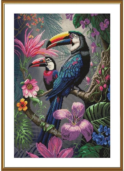 Borduurpakket Nova Sloboda - Tropical beauties - Tropische schoonheden (bedrukte achtergrond)