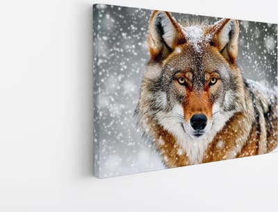 Saammp Canvas Schilderij - Wolf met sneeuw - Dieren - Natuur - 30x20 - Foto op canvas - Wanddecoratie - muurdecoratie Woonkamer - Slaapkamer decoratie - Canvas Print
