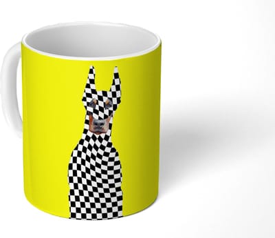 Mok - Koffiemok - Dobermann - Geblokt - Geel - Mokken - 350 ML - Beker - Koffiemokken - Theemok