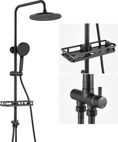 Auralum max Regendouche - Douche Set - Met Doucherek Doucheset - 10 inch Douchekop - 72- 110 cm Verstelbare Hoogte - Met Omstelling Voor Badkamer - Waterbesparend - Zwart
