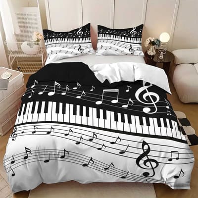 3-delige beddengoedset met muzieknotenpatroonprint, 1*dekbedovertrek+2*kussensloop, voor tiener- en volwassen slaapkamer, verjaardagscadeau 200x200cm-EU-Double